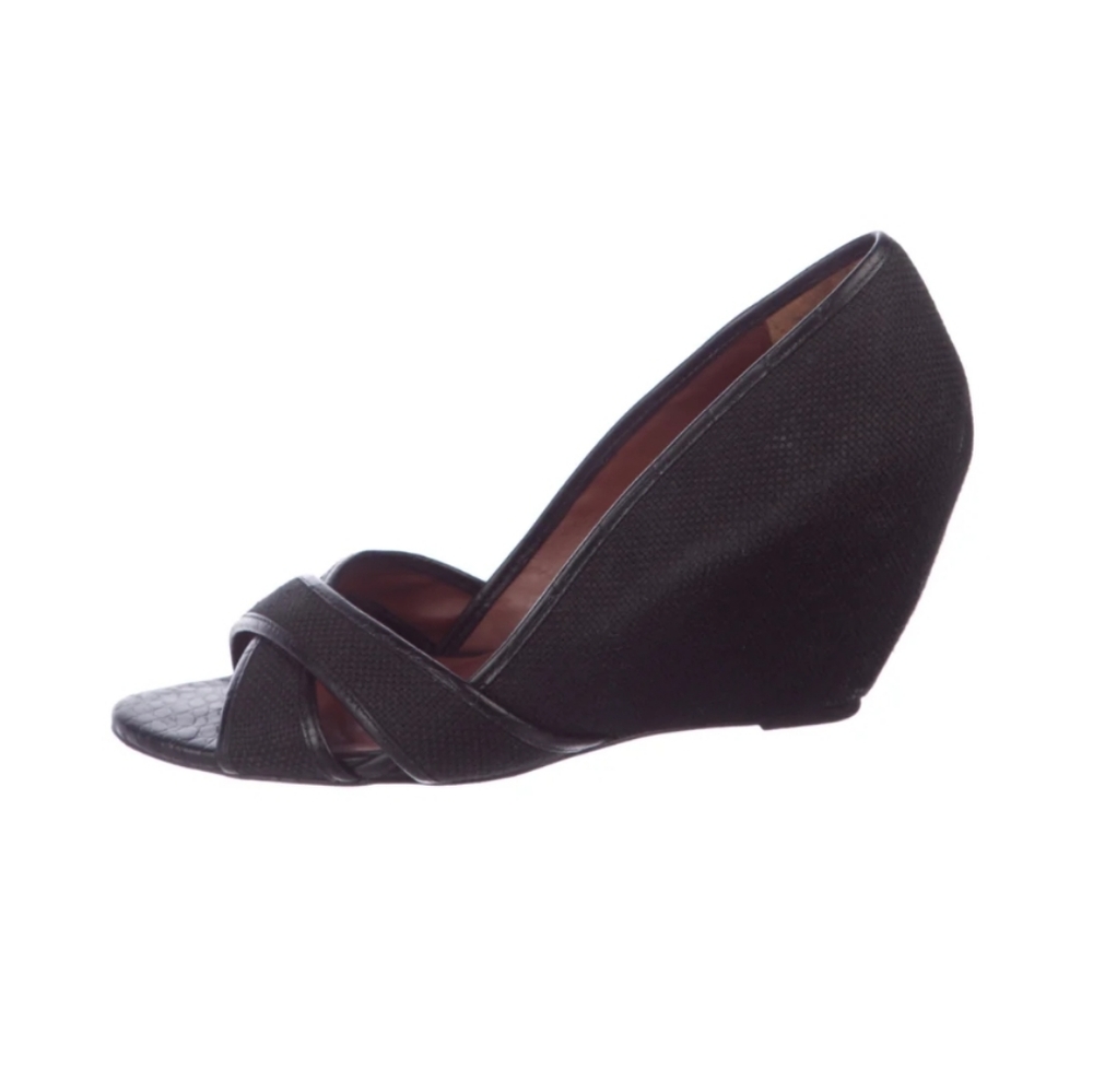 Elizabeth and James black wedge heels